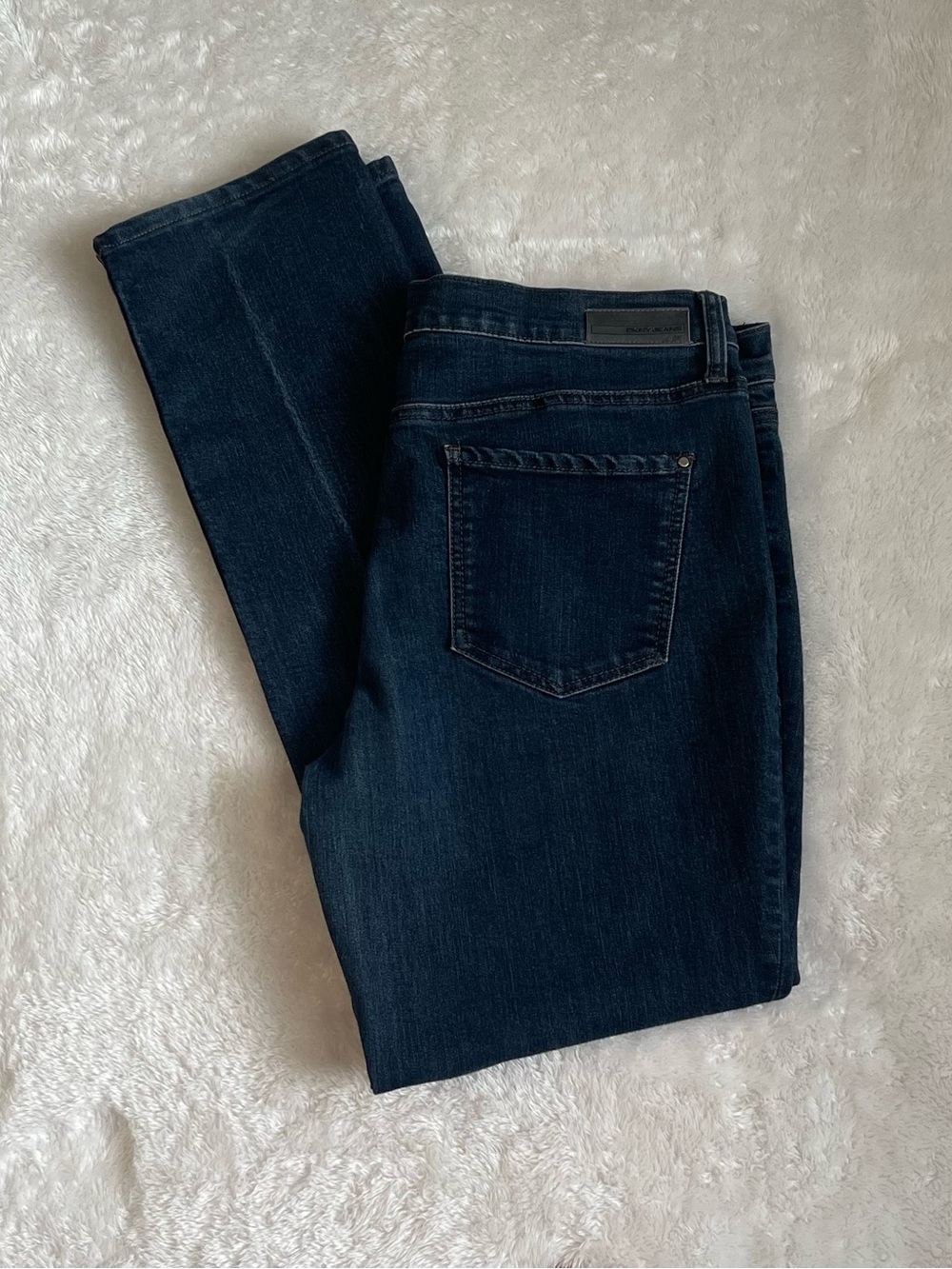 DKNY Women’s Dark Blue Straight Leg Jeans - Deep Blue Wash 10 x 32